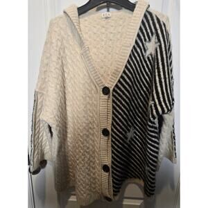 POL oversized hooded sweater cardigan stars mixed media sz S